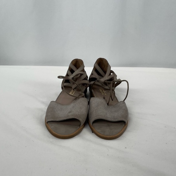 Paul Green Lace Up Leather Sandals in Smoke Truffle Metallic Size 6.5 or PG 5 - Picture 2 of 6